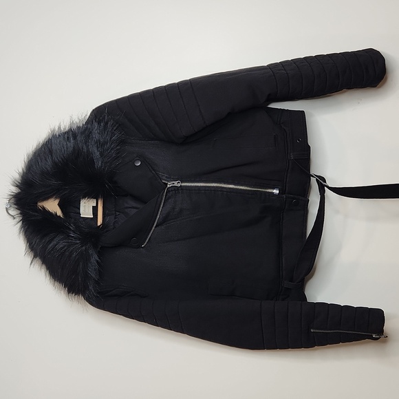 Cloth & Stone Black Faux Fur Collar Moto Biker Jacket Size S - Picture 1 of 9